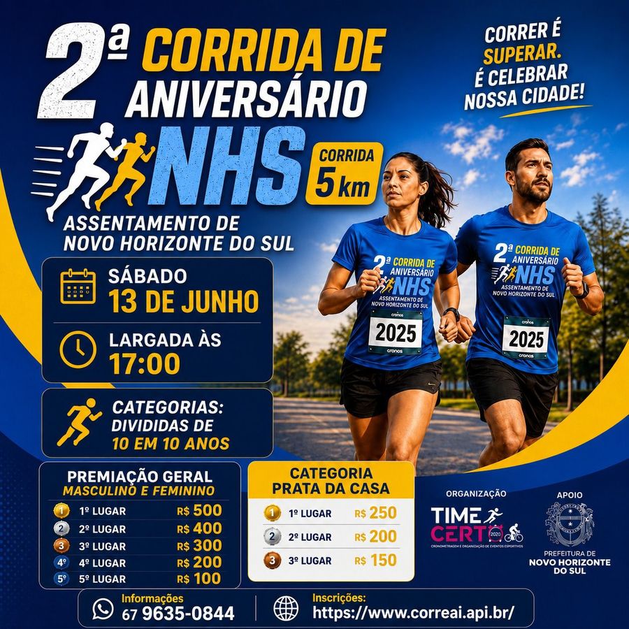 2ª Corrida de Aniversário do Assentamento de Novo Horizonte do Sul será realizada no dia 13 de junho