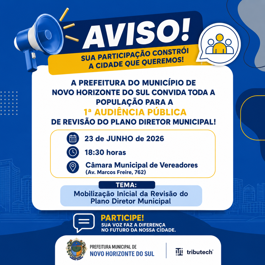 Prefeitura convida população para participar da 1ª Audiência Pública de Revisão do Plano Diretor Municipal