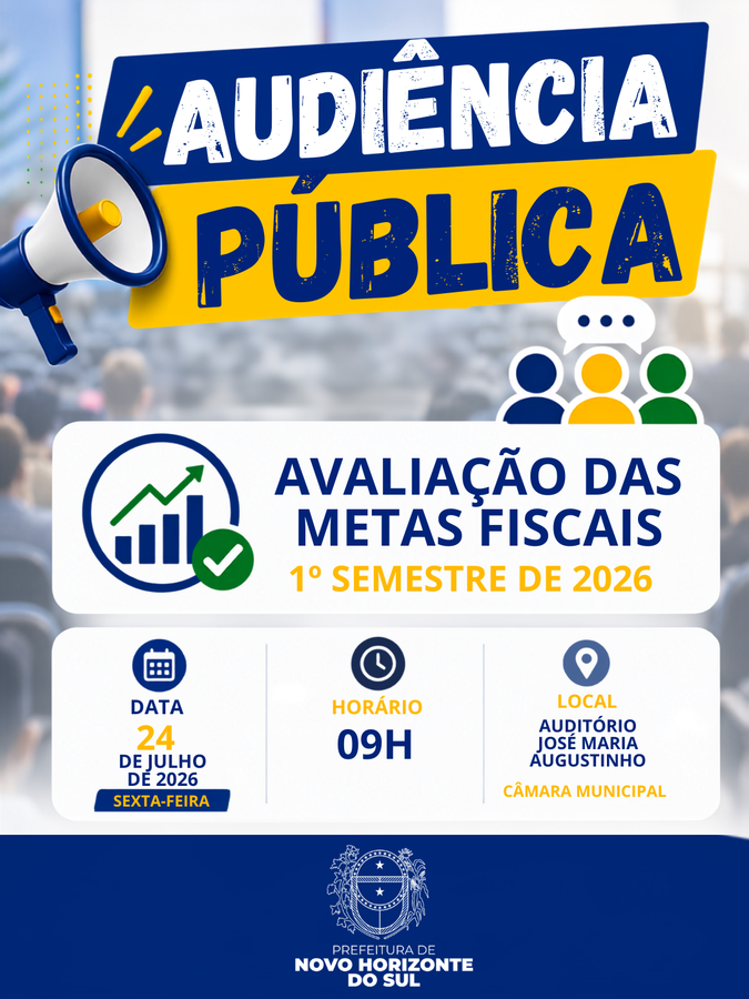 Prefeitura de Novo Horizonte do Sul convida população para Audiência Pública de Avaliação das Metas Fiscais