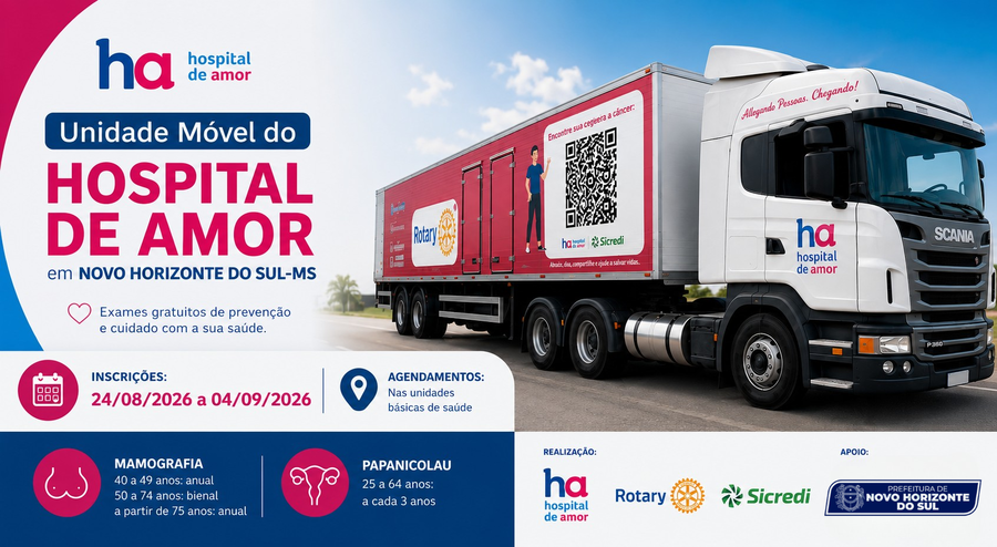 Unidade Móvel do Hospital de Amor estará em Novo Horizonte do Sul para exames gratuitos